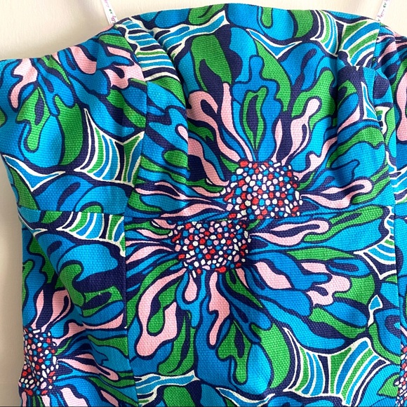 Lily Pulitzer Strapless Floral Sheath Dress XS 00 Blue & Pink - Picture 2 of 9